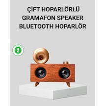 Hubrendy Tekno Retro Gramafon Bluetooth Hoparlör Çift Stereo Sesli Fm Radyo Destekli