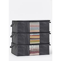 3'lü Siyah Pencereli Hurç Seti 64x45x22 Cm Bez Kumaş Baza Altı Organizer, Şeffaf Pencereli Hu