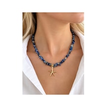 Gold Deniz Yıldızı Lapis Lazuli Doğal Taş Kolye Lacivert Lapis Lazuli Lacivert Lapis Lazuli