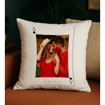 Bk Gift Kişiye Özel Aşkımızın Ası Fotoğraflı İskambil Tasarımlı Beyaz Kırlent Yastık-4, Sevgiliye Hediye, Eşe Hediye Kobitmeyencom34310 Bk Gift