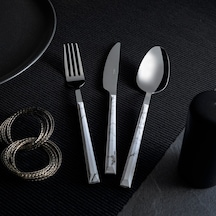 Nehir Flore Parlak Beyaz Mermer 36 Parça Çatal Bıçak Kaşık Takımı Beyaz Mermer