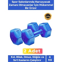 Özel Plastik Köşeli Spor Egzersiz Vücut Kas Geliştirme Fitness Ağırlık Mavi 4 Kg Dambıl Set - 2 Adet