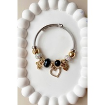 8033 Leylek Sallantılı Çelik Bileklik - Siyah Çelik