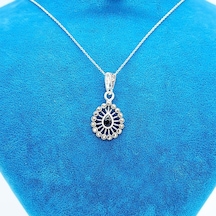 Oltu Taşı Tasarım İşçilikli 925 Ayar Gümüş Kolye Siyah