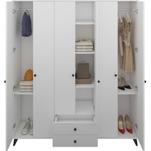 Simple Gardırop 6 Raflı 2 Çekmeceli 2 Askılı 180x44x208 Beyaz Beyaz