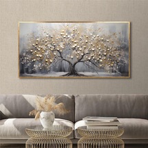 Yağlı Boya Dokulu Tablo Tekli Soyut Ağaç Altın Çerçeveli U01005-178845