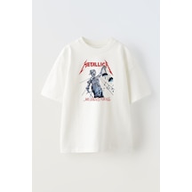 Thewert Unisex Men's Metallica And Justice For All Tasarım Baskılı Pamuk Beyaz Oversize T-shirt