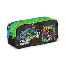 Coral High Kids Siyah Game Desenli İki Bölmeli Kalem Çantası 31058 Çok Renkli