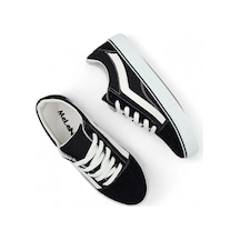 Skyone Siyah Beyaz Kısa Rahat Bağcıklı Günlük Sneaker Spor Ayakkabı Siyah