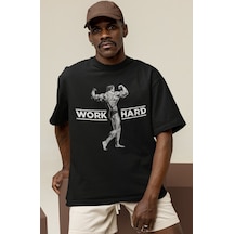 Tasarım Arnold Work Hard Fitness Bodybuilding Sporcu Gym Baskılı Siyah
