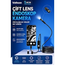 5 Metre Çift Kameralı İos/android Uyumlu Yılan Endoskop Kamera 8mm 2mp Led Li Sert Kablo