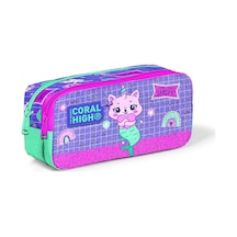 Coral High Kids Su Yeşili Lavanta Unicorn Kedi Desenli İki Bölmeli Kalem Çantası 12051