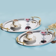 Porsima Elit Premium 2'li Paslanmaz Çelik Kahve-sunum Tepsisi