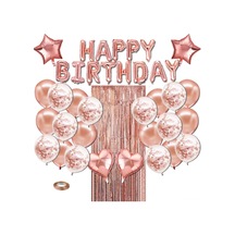 Vkemall Gül Altın Renkli Doğum Günü Partisi Dekorasyon Seti - Lateks Ve Aluminyum Folyo Balonlar İle Unutulmaz Parti Stili