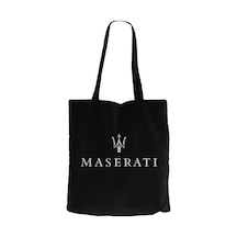 Maserati Logo Siyah Kanvas Bez Çanta Siyah