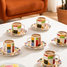 Porsima 0641 12 Parça Porselen Türk Kahve Fincan Takımı - Karışık Renkli Kahve Fincan Seti - 90ml Çok Renkli