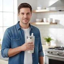 530 Ml Pipetli Ve Ağızlıklı Çelik Termos Kupa - Çift Fonksiyonlu Kapak - Sıcak/soğuk Tutan Seyahat Bardağı Travel Mug - 4 Farklı Renk Seçeneği Krem Açık Beyaz