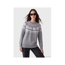 LC Waikiki Alıta Cıty Farkıyla Lcw Modest Gri Triko Desenli Oval Yaka Kadın Kazak Gri - 931687395 Gri
