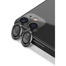iPhone 12 ile Uyumlu Alüminyum Alaşım Temperli Cam Kamera Lens Koruyucu - Siyah