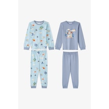 Penti Erkek Çocuk Mavi Mini Dragon Riders Pamuklu Uzun Kollu 2li Pijama Takımı