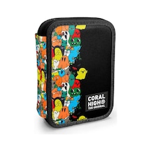 Coral High Kids Siyah Karikatür Desenli Çift Katlı Kalem Çanta 11150 Çok Renkli