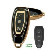 Ford Focus Fiesta Mondeo Kuga C Max Uyumlu Kumanda Anahtar Kılıfı Oto Anahtarlık Siyah Gold