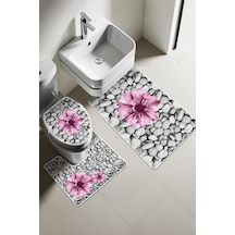 Modern Desenli Dijital Baskı 3 Lü Banyo Paspas Takımı Yıkanabilir Kaymaz Tabanlı Klozet Takımı Klz0060 Renkli