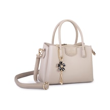 Nas Bag Mini Çiçek Charmlı Kadın Şık El Ve Çapraz Çanta En 25 Cm Boy 22 Cm Kum Kum - Bej