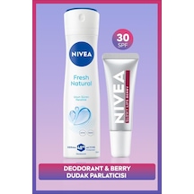 Kadın Sprey Deodorant Fresh Natural 150ml Ve Berry Renkli Nemlendirici Dudak Parlatıcısı