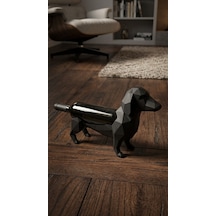 Geometrik Dachshund Köpek Şarap Şişesi Standı - Siyah Low-poly Sosis Köpek Dekoratif Şaraplık