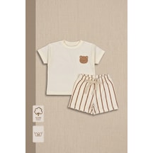 Minory Baby - Bebek & Çocuk Şort Takım Ayı Baskılı Ekru Ekru