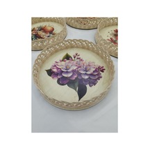 %100 Doğal El Yapımı 1. Sınıf Mdf Tabanlı Leylak Temalı Dekoratif Rattan Sunum Tepsisi 30 Cm, 6 Cm, 2 Mm