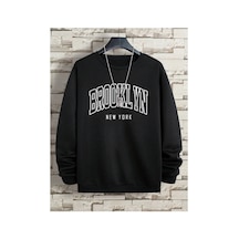 Tarzsokak Unisex Siyah Oversize Kırmızı Brooklyn Baskılı Sweatshirt Yenibrooklynsw12