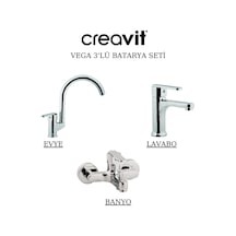 Creavit Vega Lavabo Banyo Eviye Bataryası 3'lü Set VG1840-VG2840-VG8640 Krom