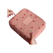 Su Geçirmez Seyahat Makyaj Çantası - Pembe Kiraz Desenli
