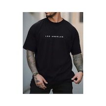 Medinenur Los Angels Yazı Detaylı Basic T-shirt Siyah