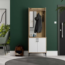 5022 Royal Sol Aynalı 2 Kapaklı 2 Askılı Portmanto Sepet - Beyaz