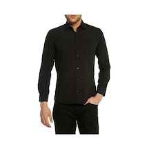 Siyah Slim Fit Uzun Kol Düz Renk Erkek Gömlek // 151-20 Siyah