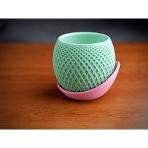 3d Baskı Küre Saksı - Kafes Dokulu İki Parçalı Dekoratif Saksı - Mint-pembe 74298248