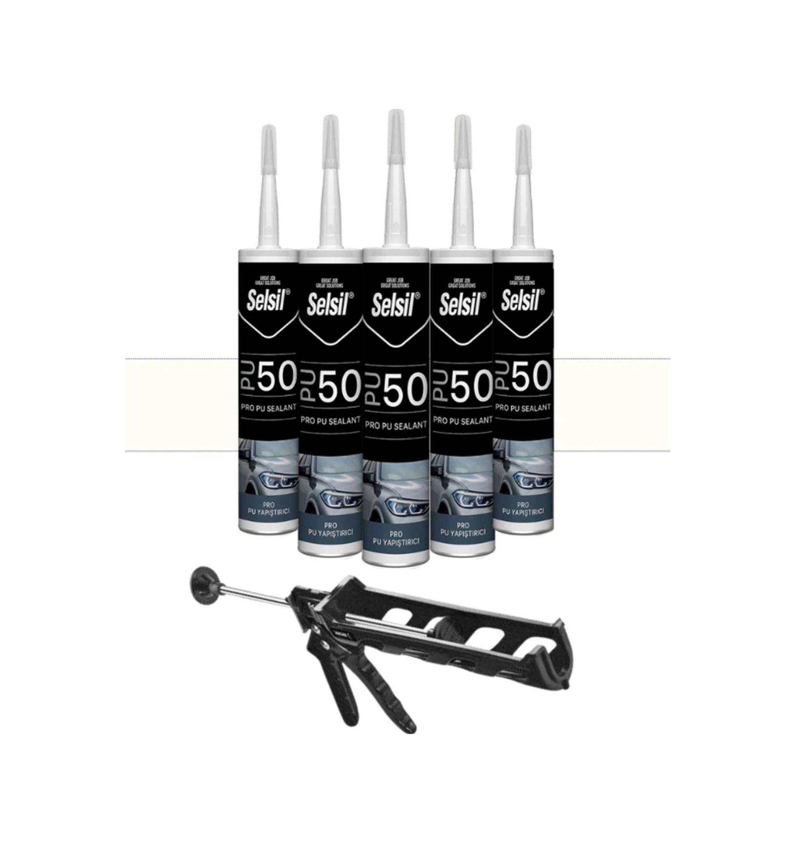 Selsil Pu Mastik 280 Ml. Beyaz 5 Adet , Plastik Tabanca Beyaz