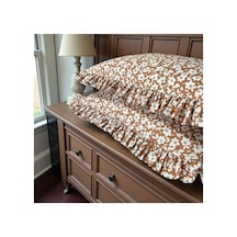 Fırfırlı Yastık Kılıfı 2 Li Set Tek Kişilik %100 Organik Pamuk 50x70 Cm 8 Farklı Desen Seçenekli Kiremit Beyaz Çiçekler