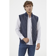 Fermuarlı Yarım Balıkçı Önü Kapitone Triko Yelek - Lacivert 001