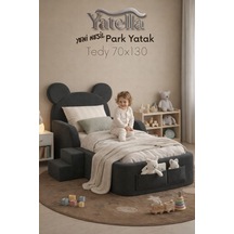 Yatella Luxury Tedyy Baza ve Başlıklı Montessori Full Sünger Yatak Seti 70 X 130 Antrasit
