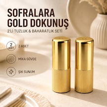 2 Li Gold Tuzluk Ve Baharatlık Seti, Şık Çizgili Mika Gövde, Masa Ve Mutfak Kullanımına Uygun Dekoratif Tuz Biber Kabı Çok Renkli
