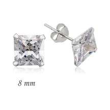 Gümüş Kare Tek Taş Zirkon Küpe - 8 mm