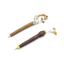 2 Adet Tükenmez Kalem Polyester Gövde 16 Cm, Kartal Ve Unicorn Tasarımlı, Okul Ofis Kırtasiye Ballpoint Pen 1