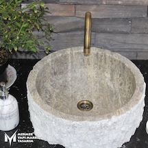 Gümüş Traverten Dizayn Patlatma Silindir Lavabo