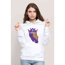 The King 23 La Basketbol Baskılı Beyaz Kadın Kapşonlu Sweatshirt
