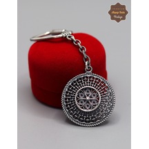 Çiçekli Hasır Model 925 Ayar Gümüş Oksitli Telkari Anahtarlık 201025163 Gümüş