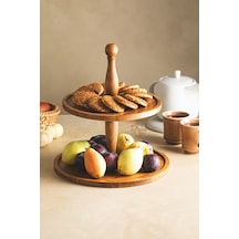 2 Katlı Ahşap Kek Pasta Sunumluk Standı